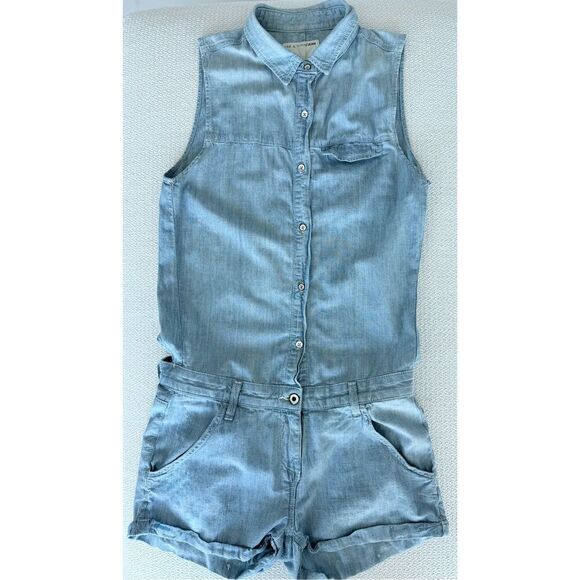 Rag & Bone Dumont Thin Denim Button Down Open Back Shorts Romper - Picture 4 of 7